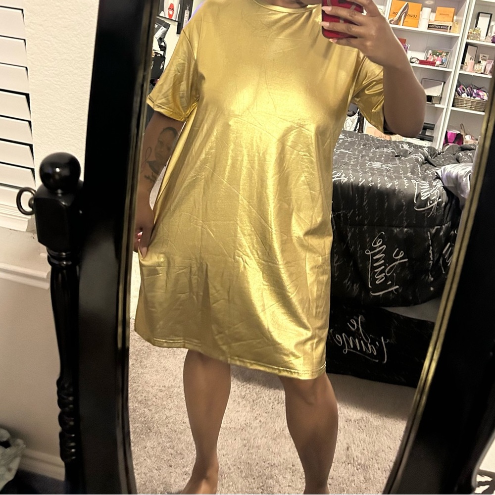 SHEIN Metallic Gold Mini Dress